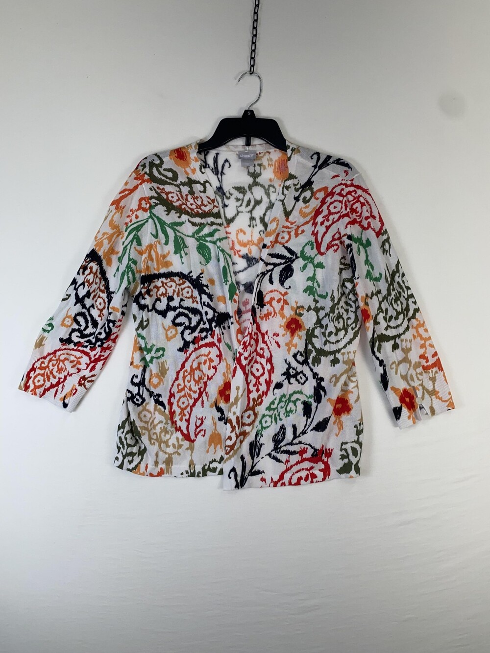 Chico's Cardigan Sweater Womens Large Multicolor Paisley Open Knit Lightweight